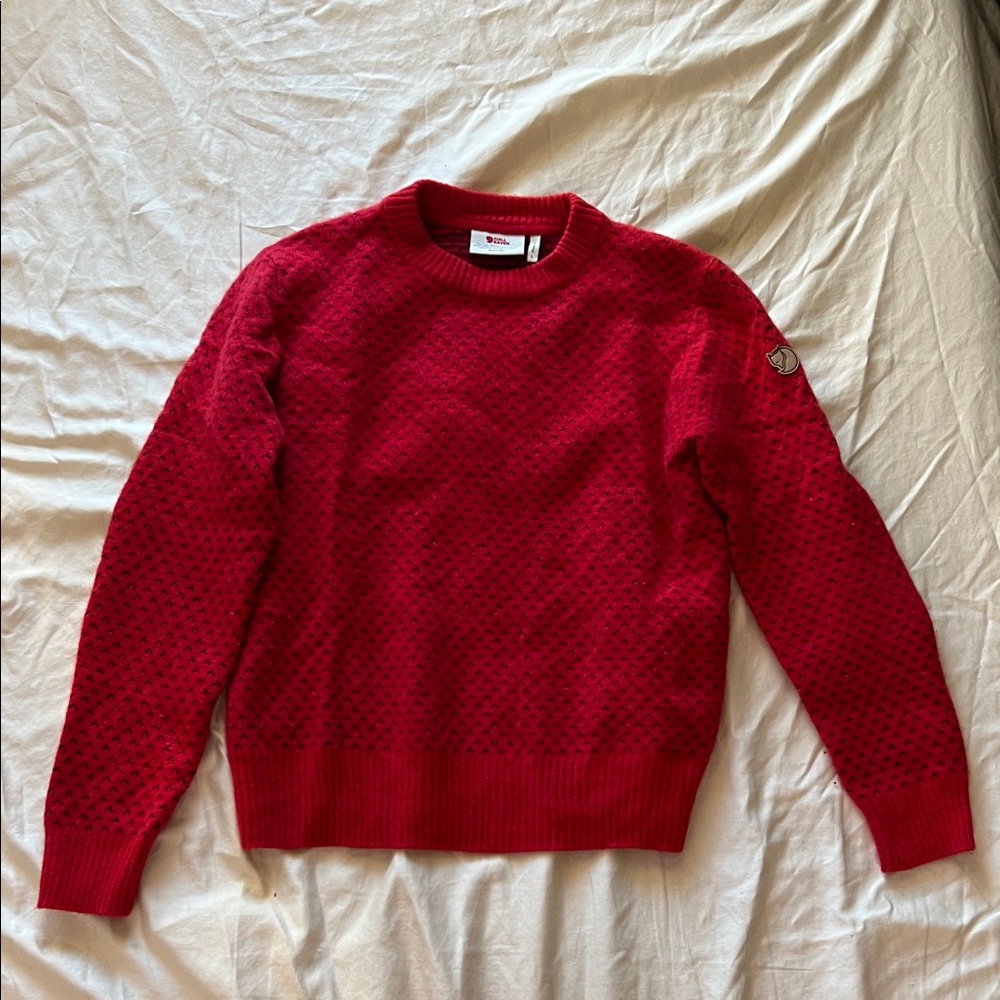 Fjallraven Wool Ovik Nordic Knit Sweater Red Size L